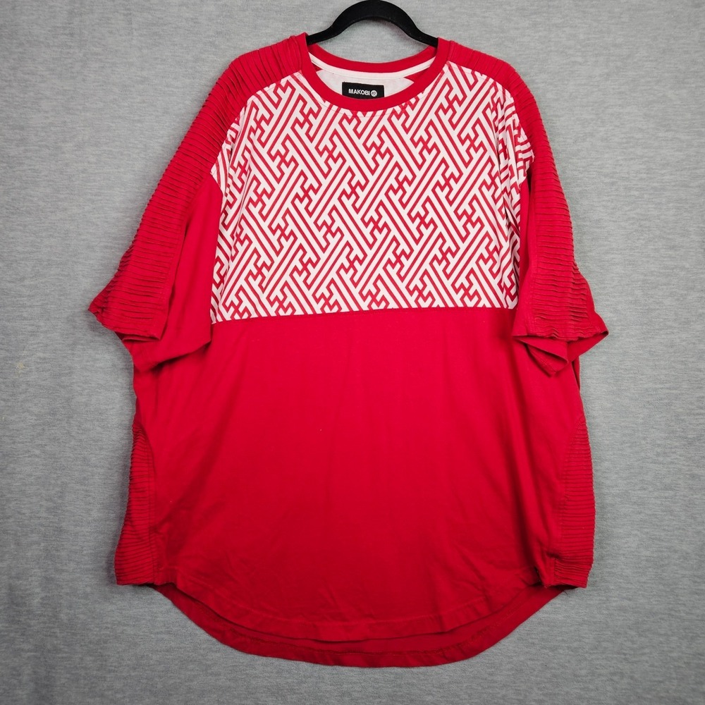 MAKOBI MK Men's Size 3XL Red White Strips Short Sleeve Tee